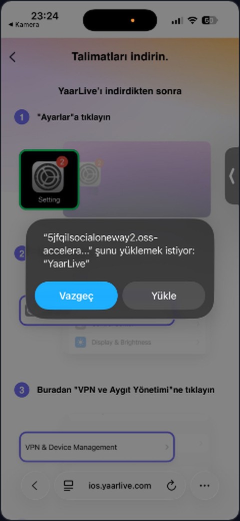 iPhone uygulama yükleme penceresi